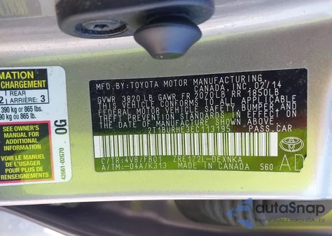 2014 Toyota Corolla L z USA, uszkodzony, nr VIN 2T1BURHE3EC113195